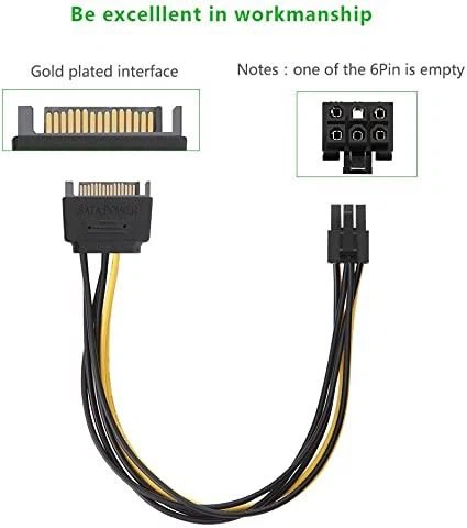 15 Pin To 6 Pin Graphics Video Card Power Cable