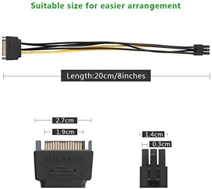 15 Pin To 6 Pin Graphics Video Card Power Cable