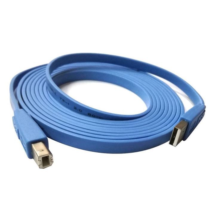 USB 2.0 Printer Ribbon Cable - A-Male To B-Male Cord Blue